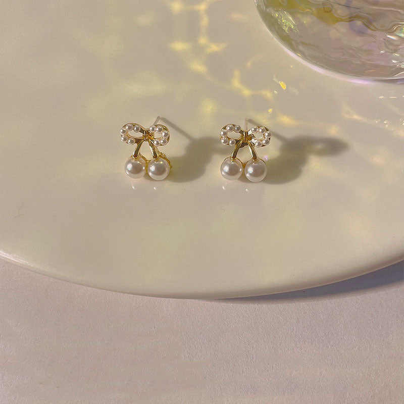 Elegant Bow Knot Shell & Rhinestone Flower Butterfly Women's Earrings - 1 Pair
