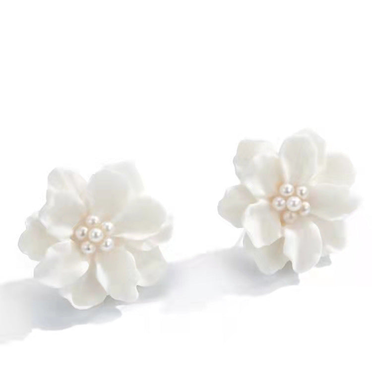 Vintage Camellia Flower Resin Earrings with 925 Silver Needle