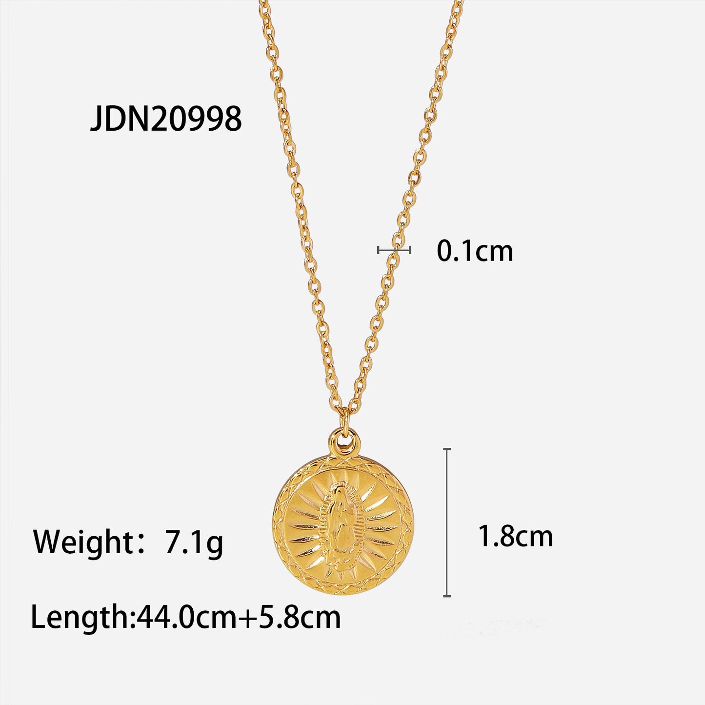 18K Gold Plated Angel Relief Round Pendant Necklace in Stainless Steel