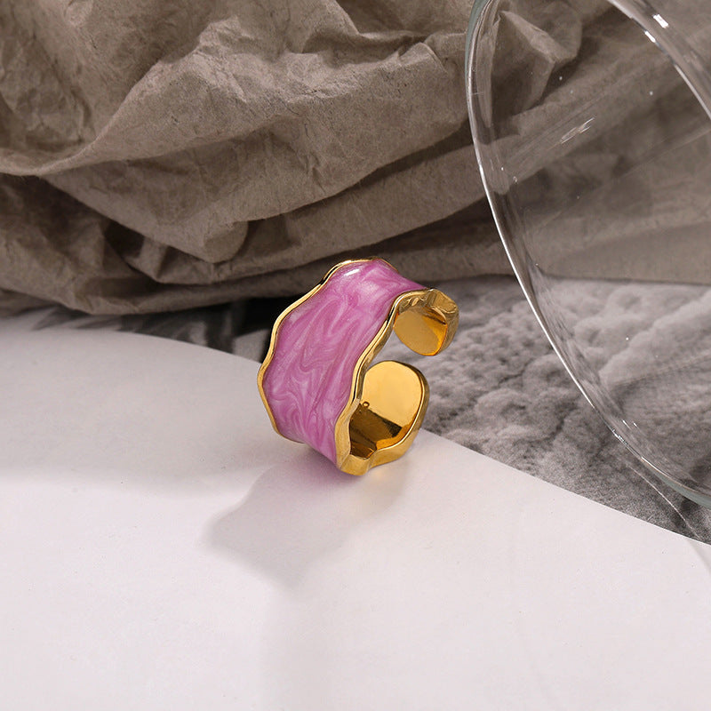 S925 Sterling Silver Geometric Enamel Pearl Adjustable Ring