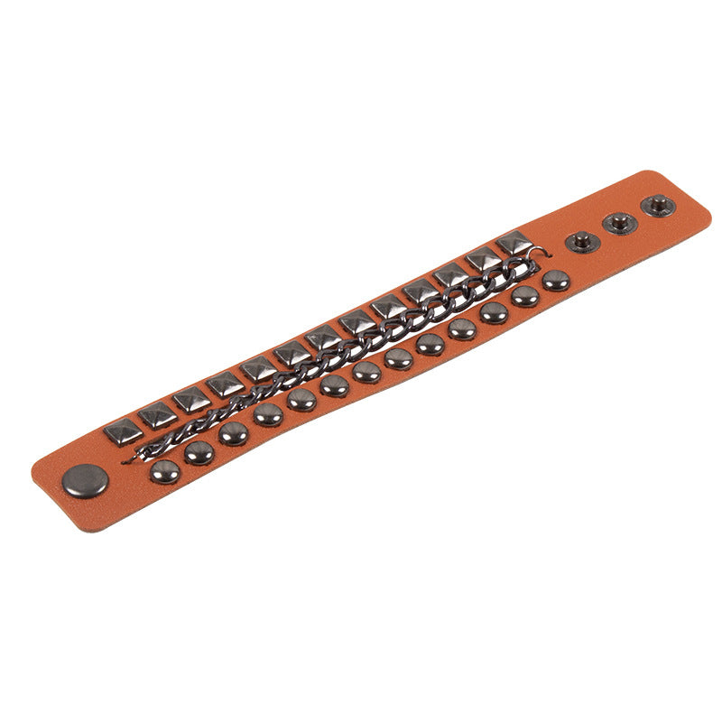 Exaggerated Men's Punk Multi-Layer Studded Faux Leather Bracelet