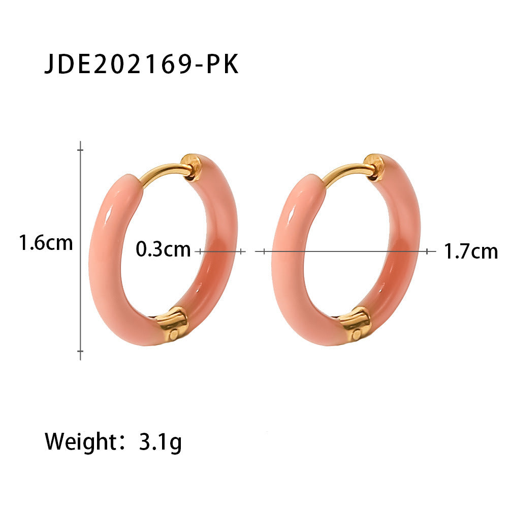 Fashion Enamel Gold Plated Stainless Steel Hoop Earrings in Pastel Colors