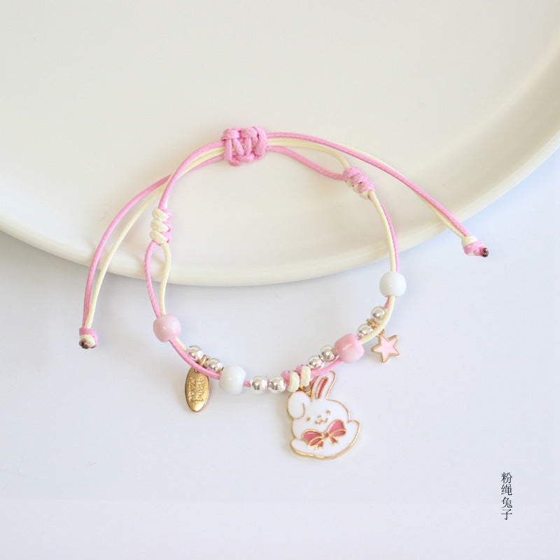 Fashion Animal Alloy Beaded Enamel Rabbit Bracelet for Women and Couples