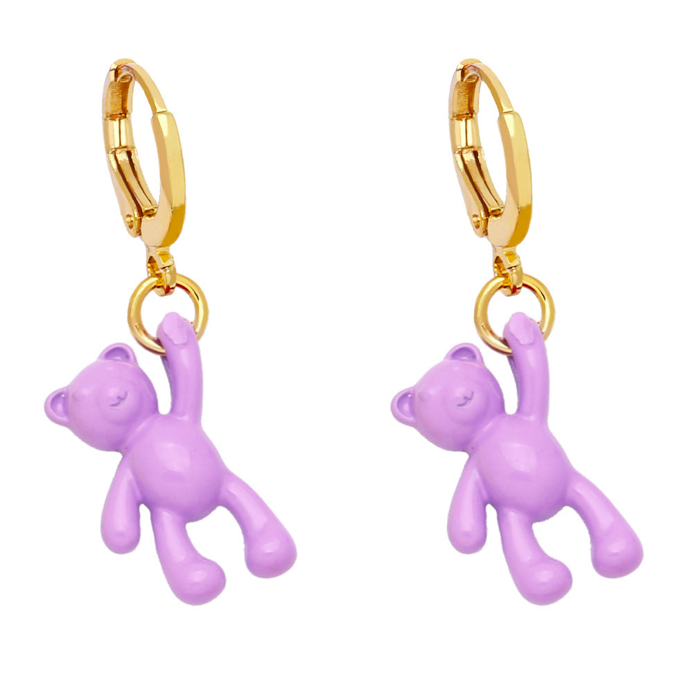 Bear Earrings for Women - Retro Candy Color Copper Design