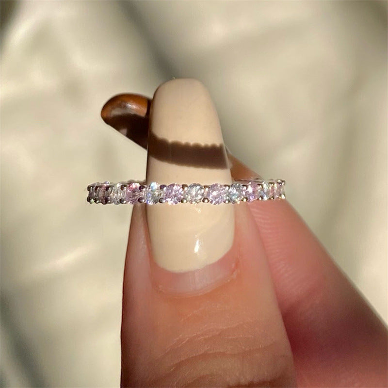 Sterling Silver Zircon Inlay Circle Ring for Women
