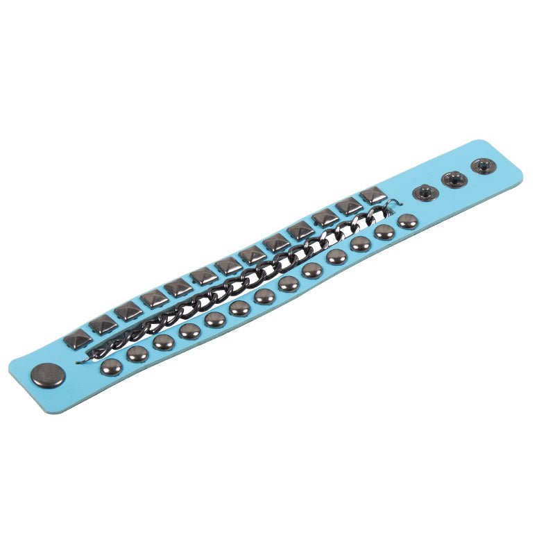 Exaggerated Men's Punk Multi-Layer Studded Faux Leather Bracelet