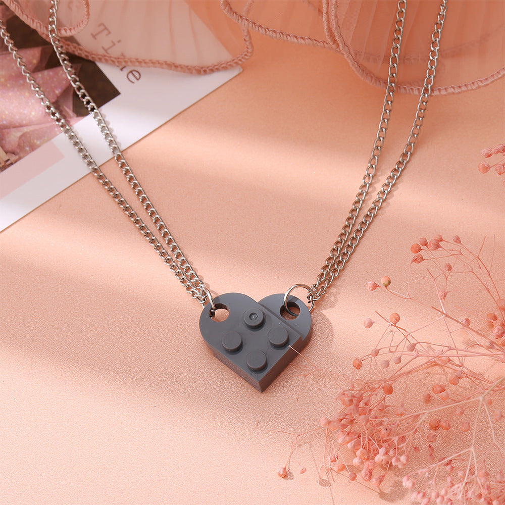 Simple Heart Shape Alloy Pendant Necklace with Colorful Cross Chain