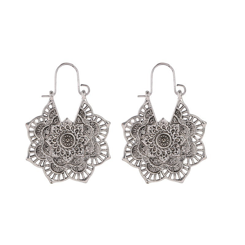 Vintage Bohemian Metal Filigree Flower Earrings NHDP145199