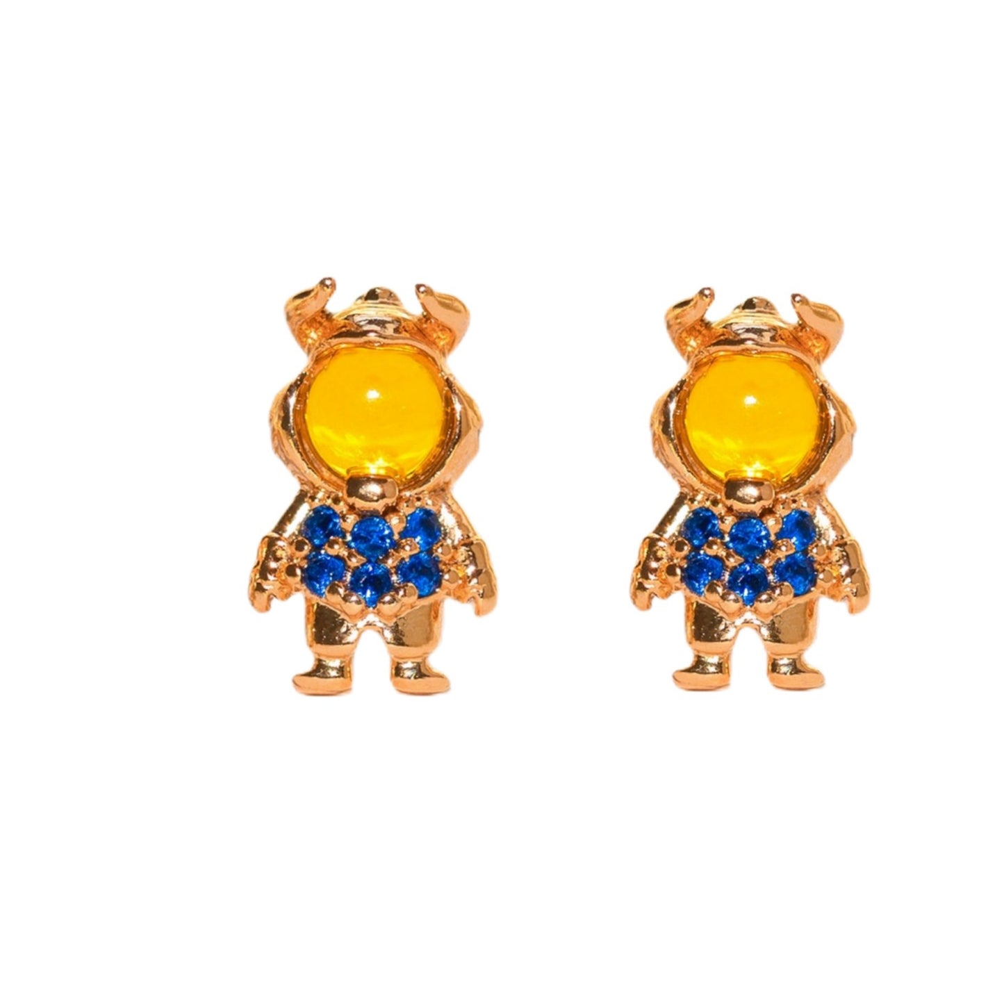 1 Set Sweet Cartoon Design 18K Gold Plated Brass Zircon Ear Studs Trio Set