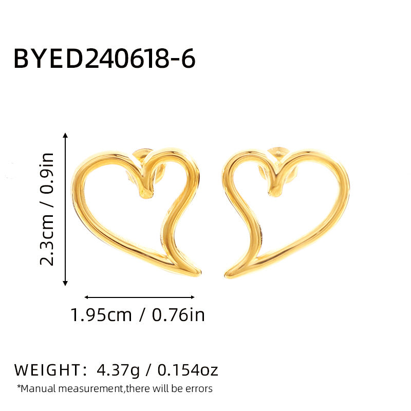 1 Pair Classic Heart Shape 304 Stainless Steel Stud Earrings Set