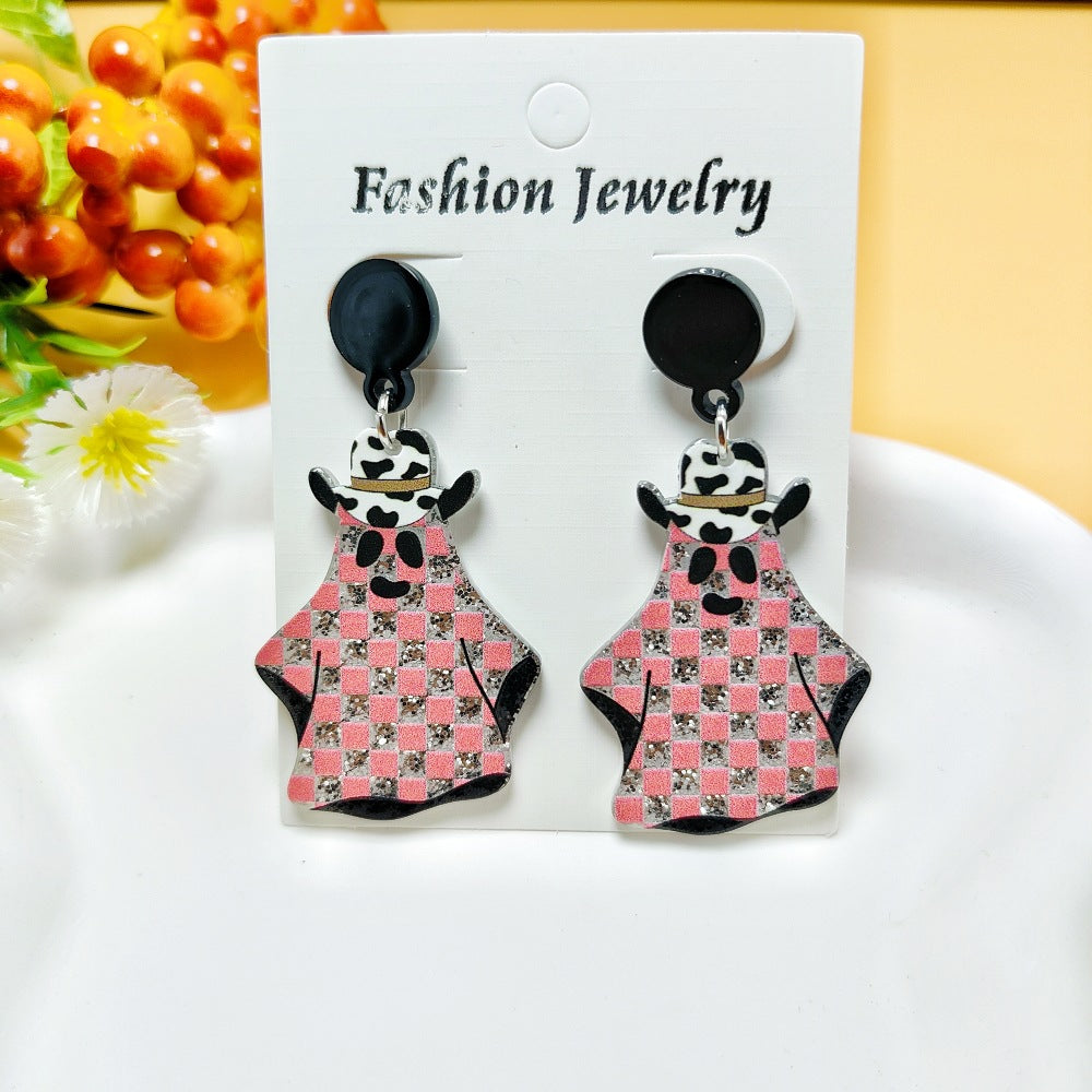 1 Pair Halloween Geometric Pumpkin Ghost Acrylic Drop Earrings
