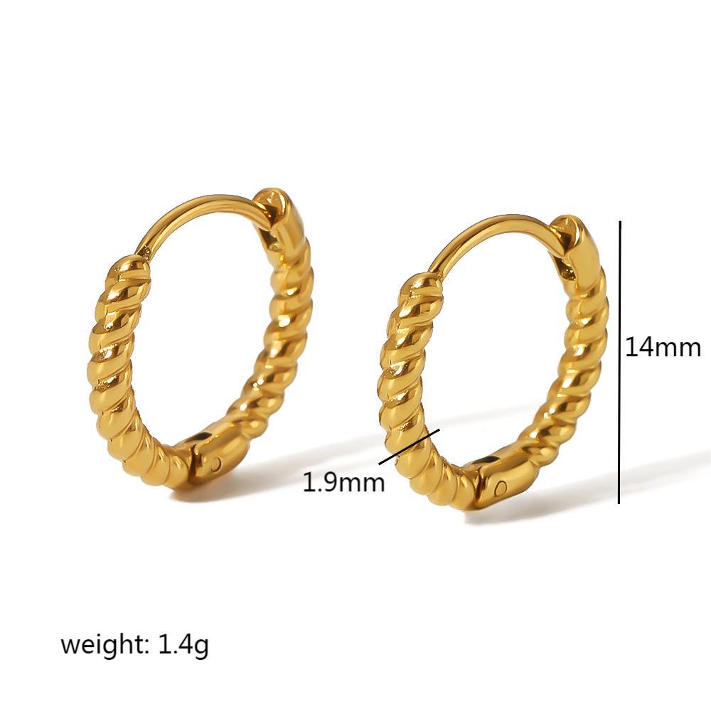 1 Pair Minimalist Twist Design 18K Gold Plated Stainless Steel Zircon Hoop Earrings
