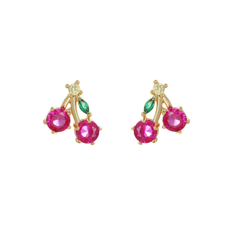 Fashion Fruit Zirconia Copper Earrings - 18k Gold Plated Studs for Women
