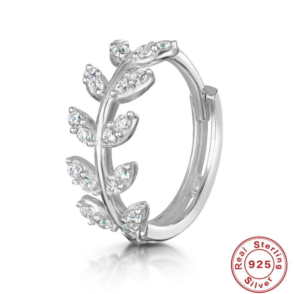 Retro Sterling Silver Zircon Inlay Hoop Earrings