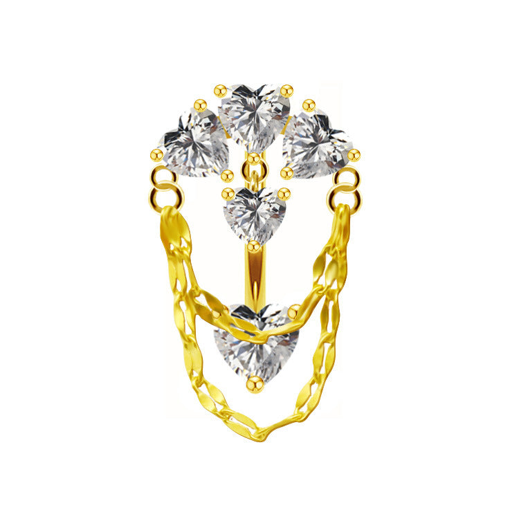 Simple Heart Butterfly Bow Knot Rhinestone Zircon Belly Ring in White and Gold Plated Stainless Steel