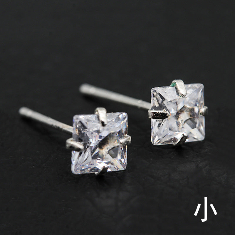 Simple Geometric 925 Sterling Silver Zircon Stud Earrings Set