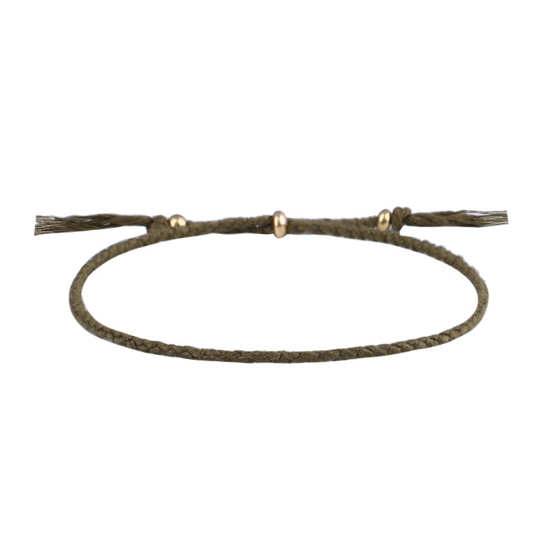 Simple Solid Color Rope Braid Women's Bracelet with Tassel and Copper Beads