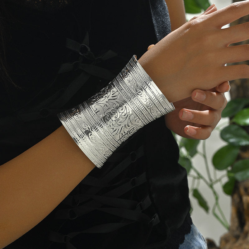 Casual Minimalist Engraved Open Cuff Bangle for Women