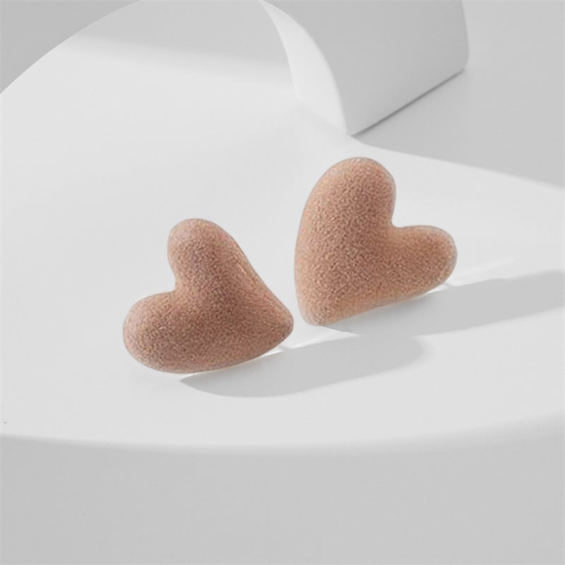 Heart Shape Flocking S925 Silver Stud Earrings for Women
