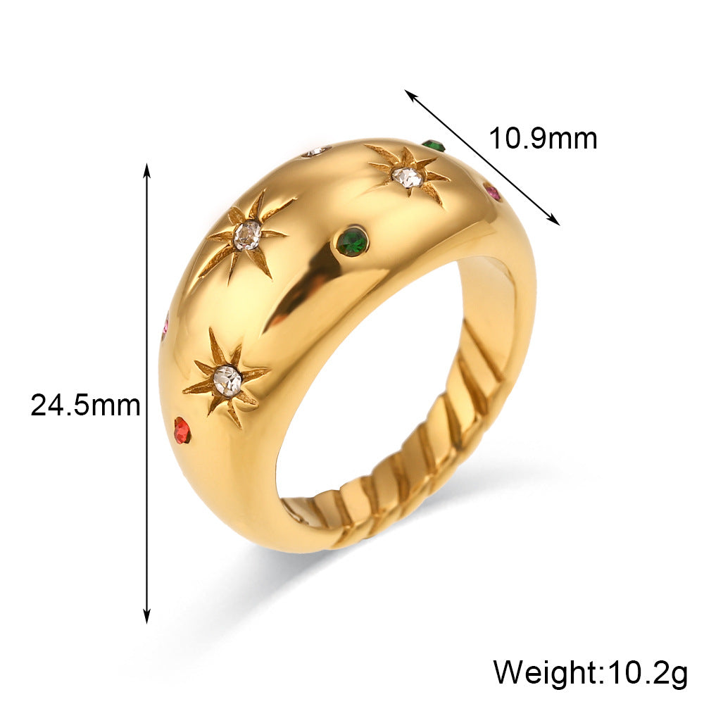 Vintage Color Block Zircon Inlay 18K Gold Plated Stainless Steel Jewelry Set