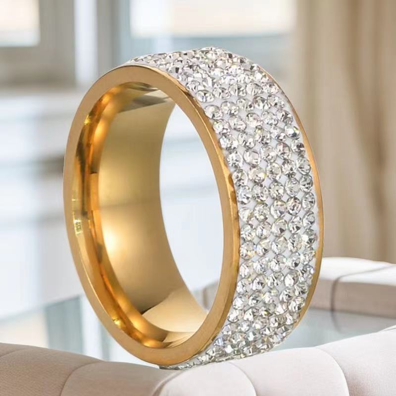 Fashion Titanium Steel Geometric Diamond Men's Ring 8mm Wide