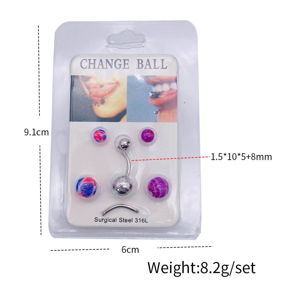 1 Set Geometric Stainless Steel Plated Lip, Belly, and Nose Rings with Acrylic Interchangeable Studs