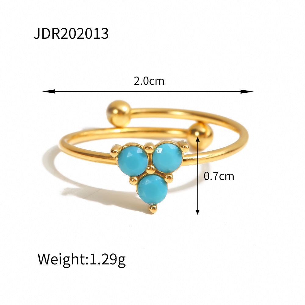 Vintage Geometric Stainless Steel Gemstone Adjustable Ring