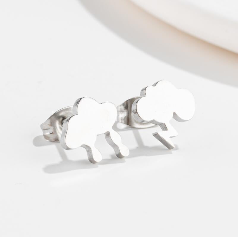 Geometric Titanium Steel Asymmetric Cloud Lightning Stud Earrings