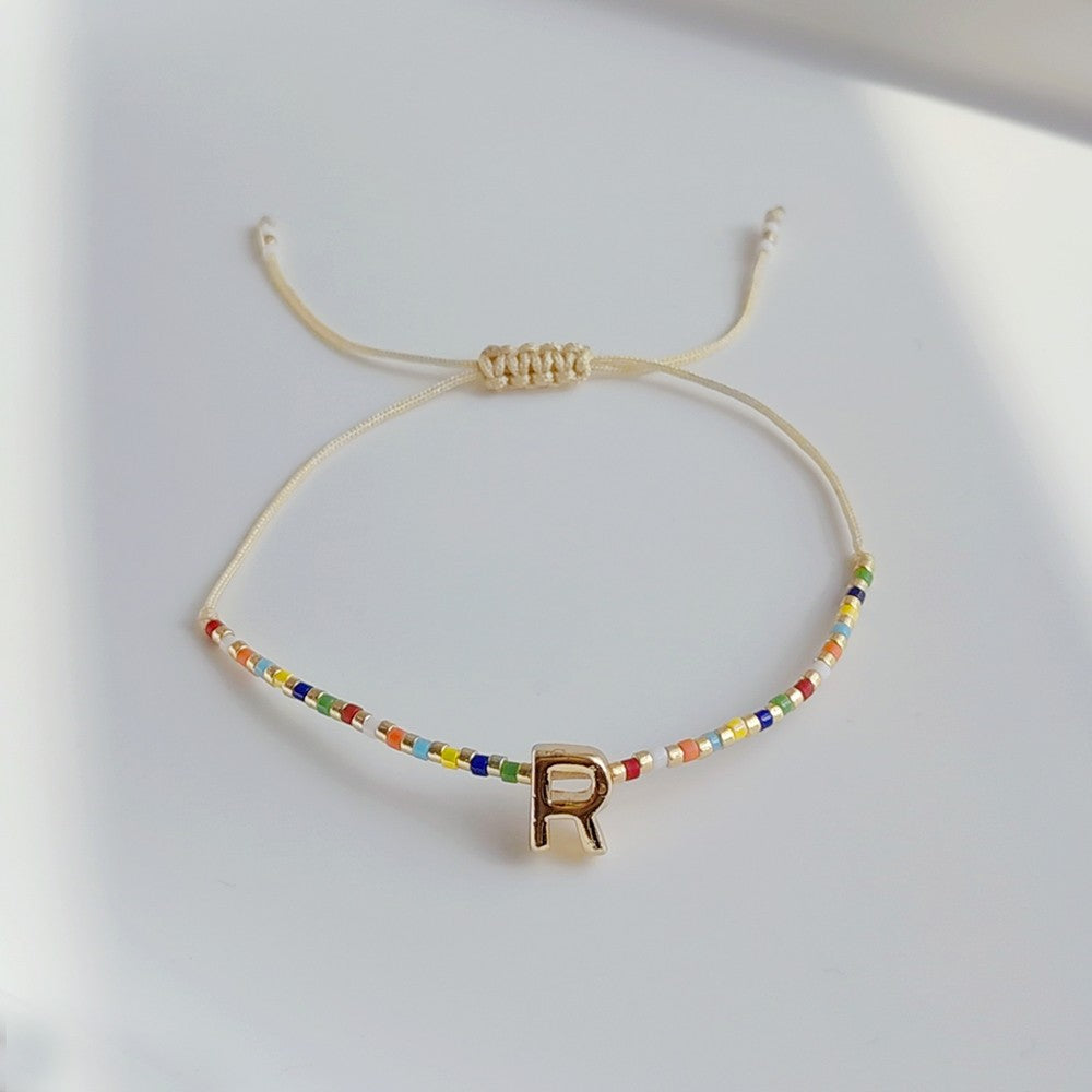 18K Gold Plated Bohemian Miyuki Beaded Adjustable Letter Bracelet for Women