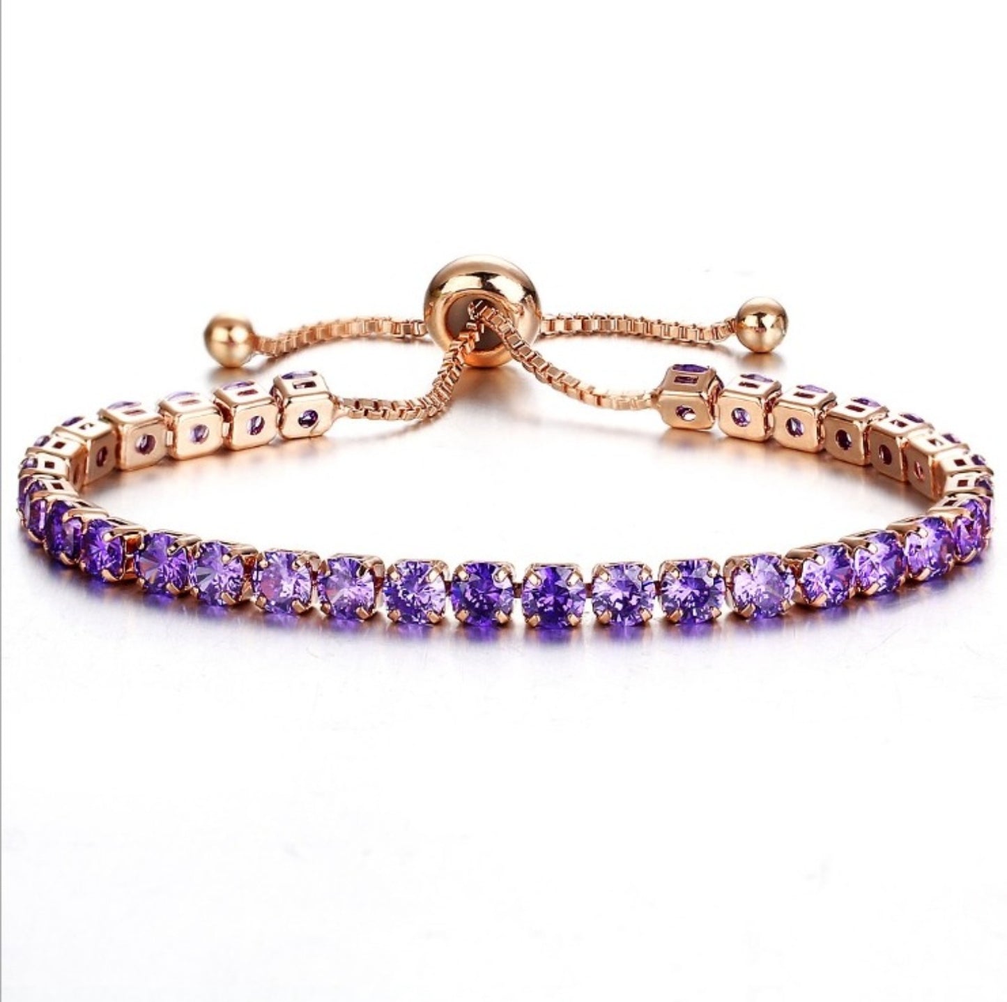 Fashion Adjustable Crystal Pull Bracelet - Gold Plated Zirconia Single Row Design