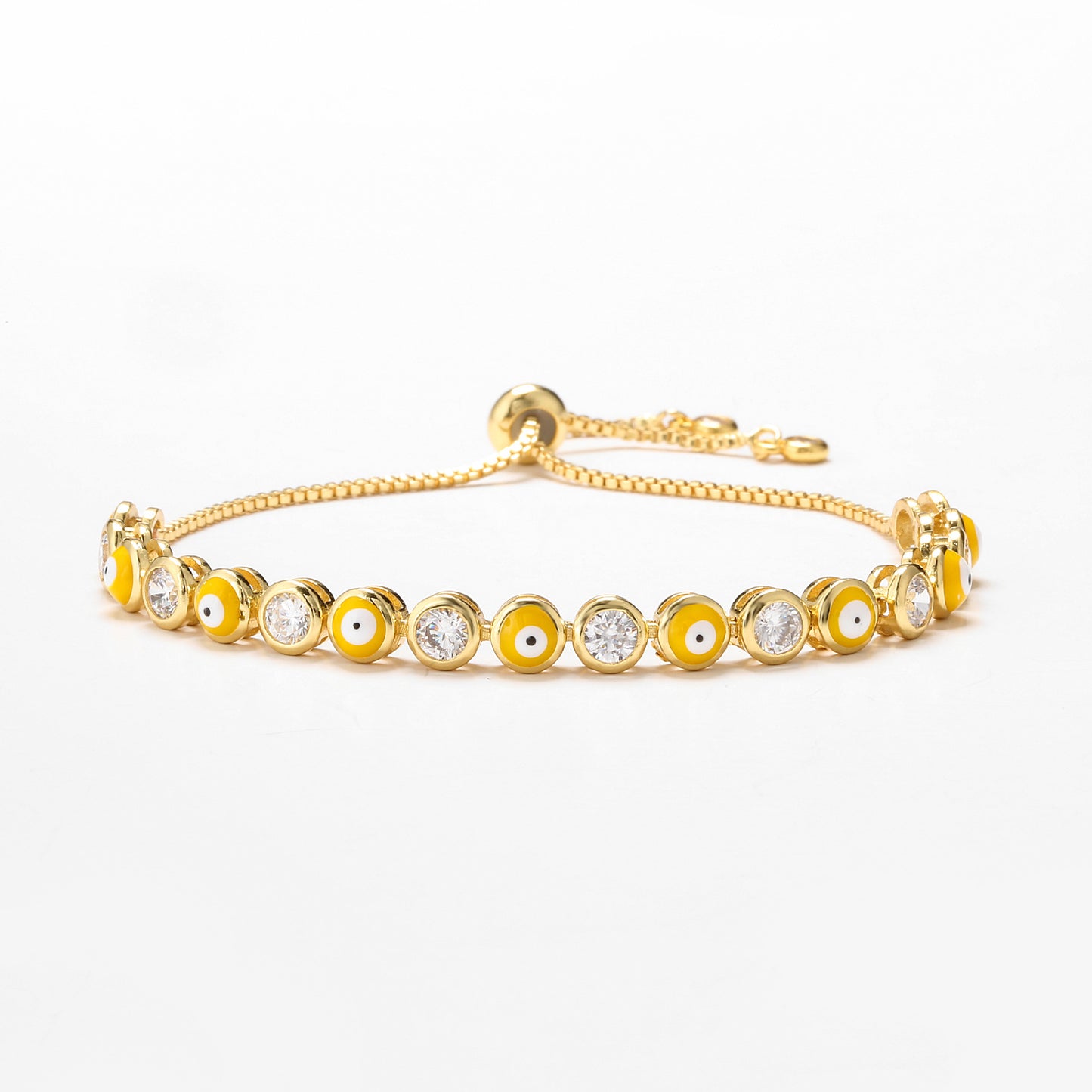 Adjustable Micro-inlaid Zircon Evil Eye Bracelet with Colorful Oil Drip Design
