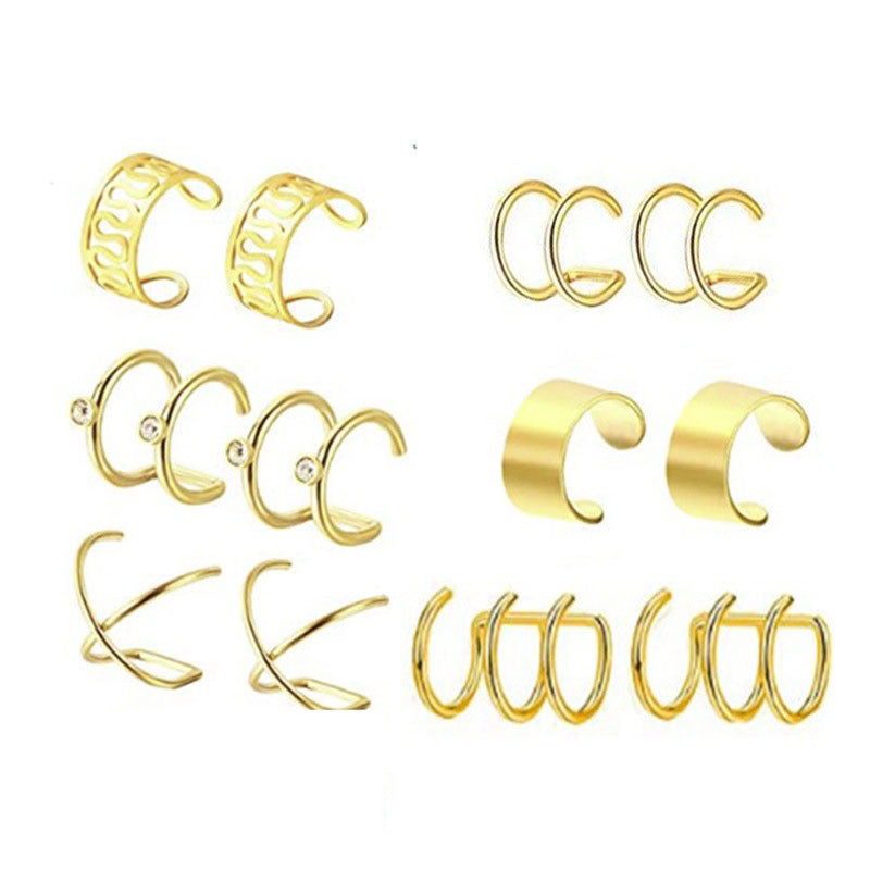 1 Set Minimalist Geometric Alloy Plated Artificial Gemstone Ear Cuff and Stud Set for Women