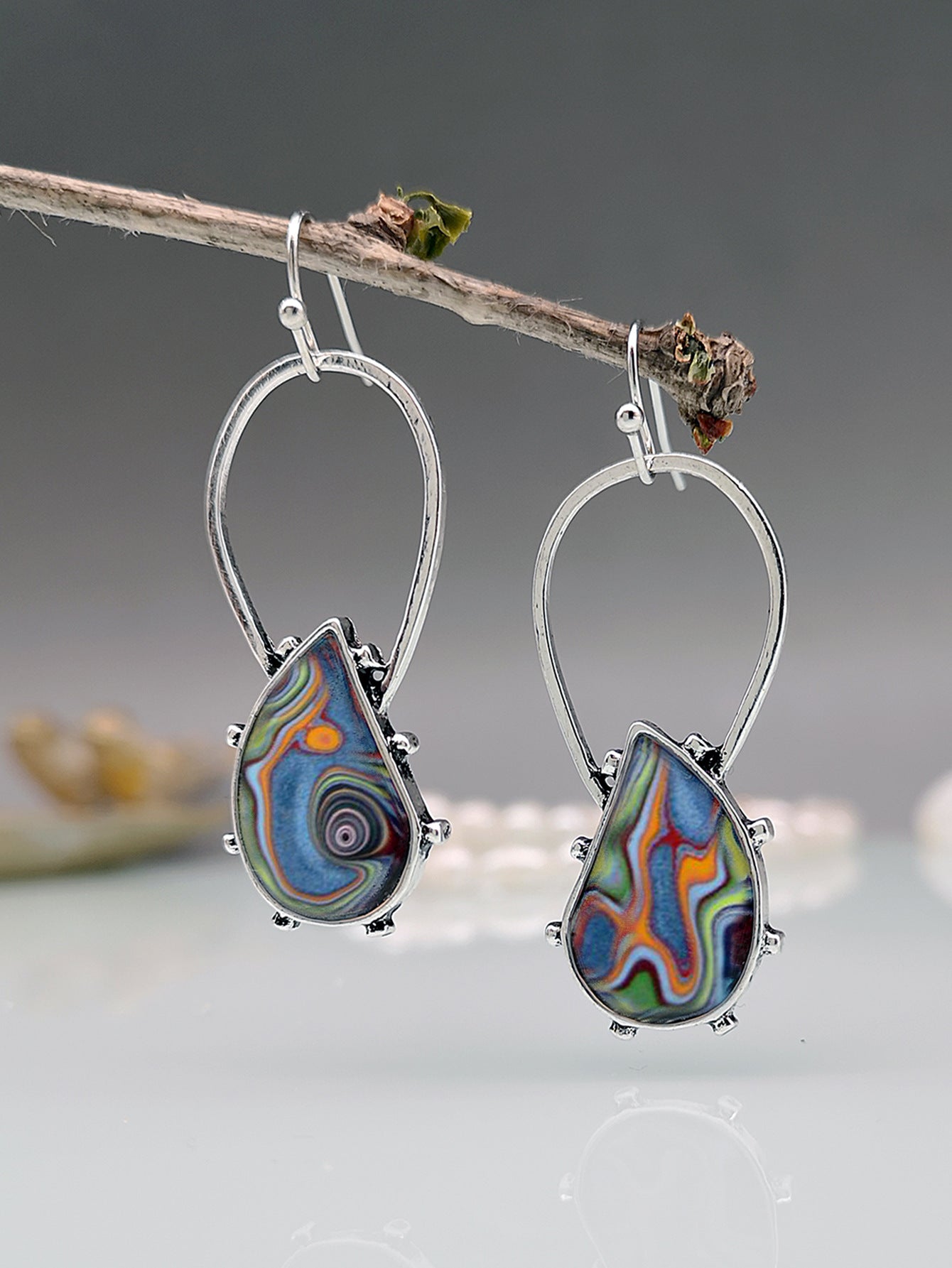 European American Colorful Glazed Ford Agate Bohemian Artisan Earrings