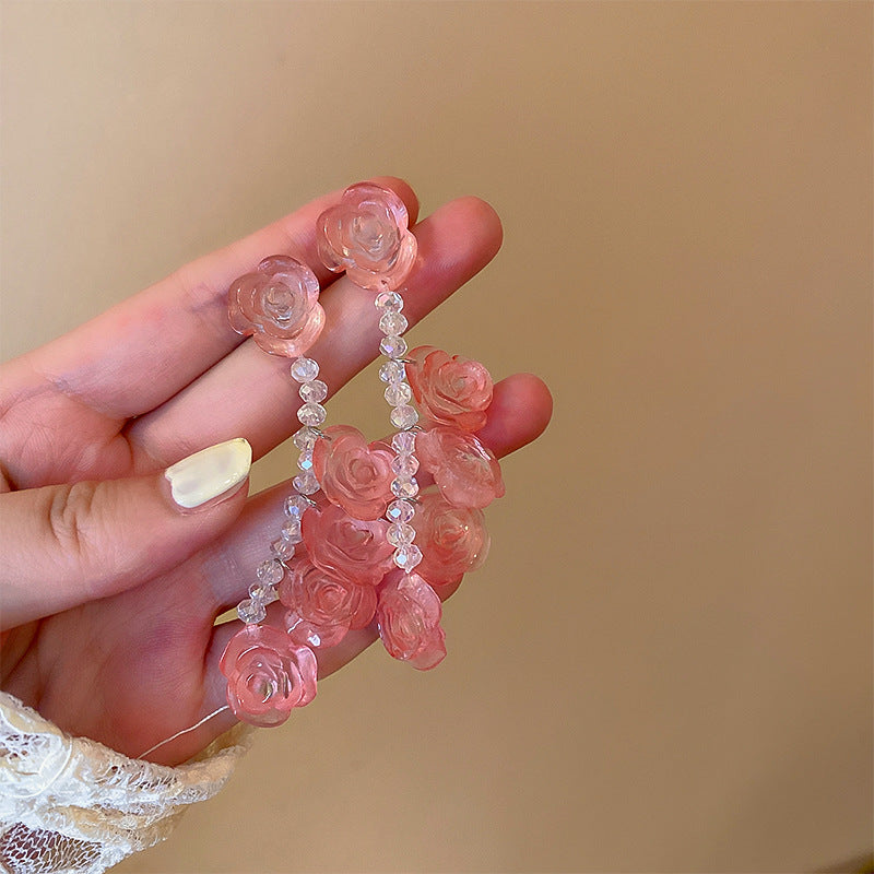 Pink Heart-shaped Alloy Tassel Earrings for Women