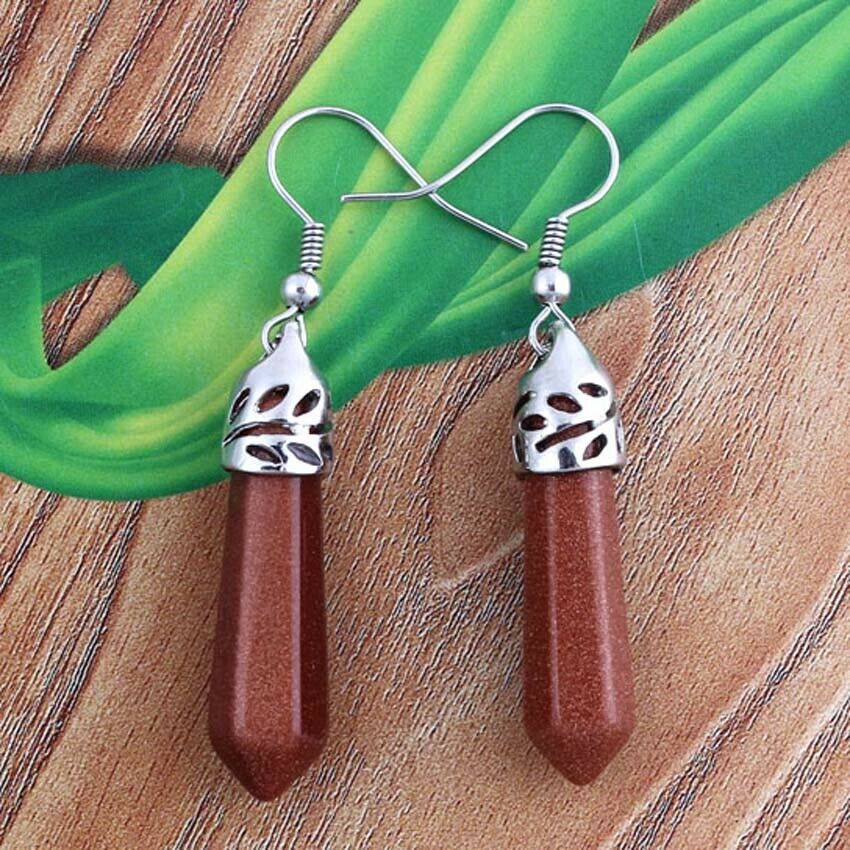 Fashion Solid Color Natural Crystal Gemstone Hexagonal Earrings