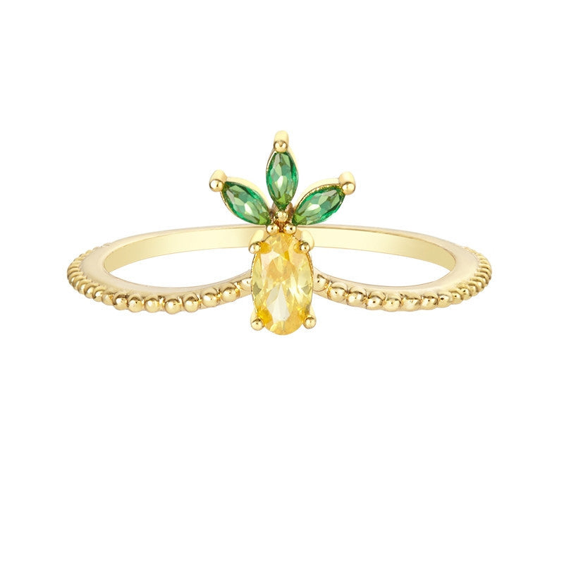 Colorful Zircon Cherry Peach Tropical Fruit Rings in Gold Plated Copper