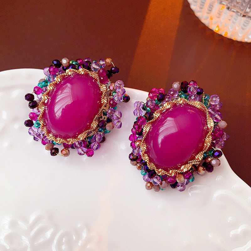 Elegant Geometric Heart Bow Knot Zircon Pearl Vintage Oval Stud Earrings