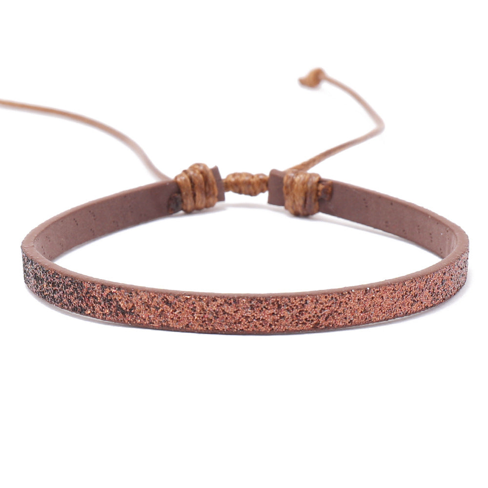 Bohemian Solid Color PU Leather Rope Sequin Handmade Adjustable Bracelet