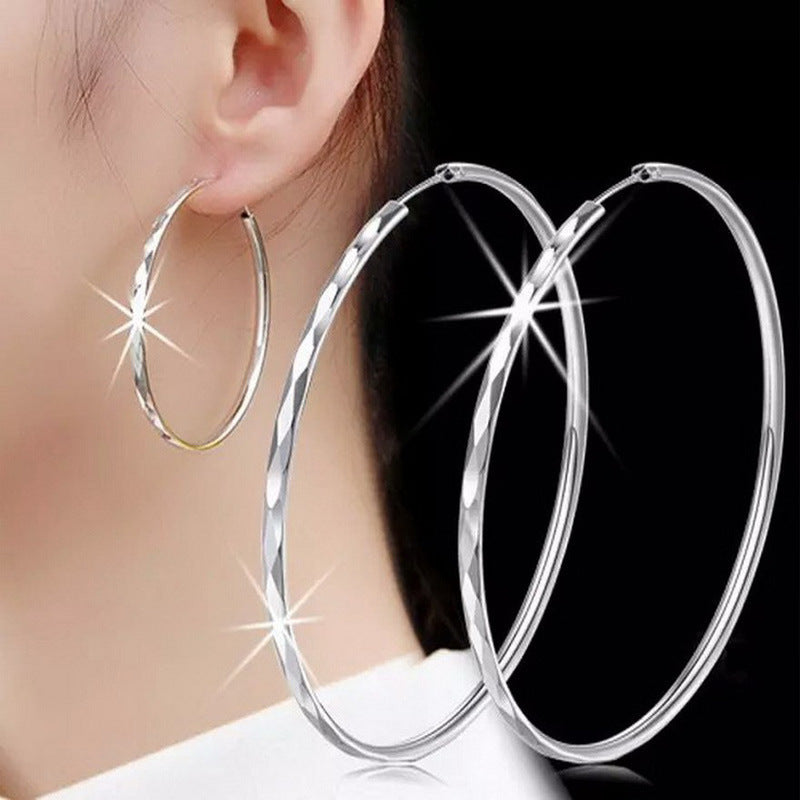 Fashion Geometric Hypoallergenic Silver Hoop Earrings