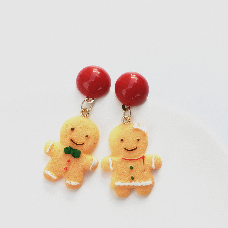 Fashion Christmas Cartoon Character Asymmetrical Gingerbread Drop Earrings