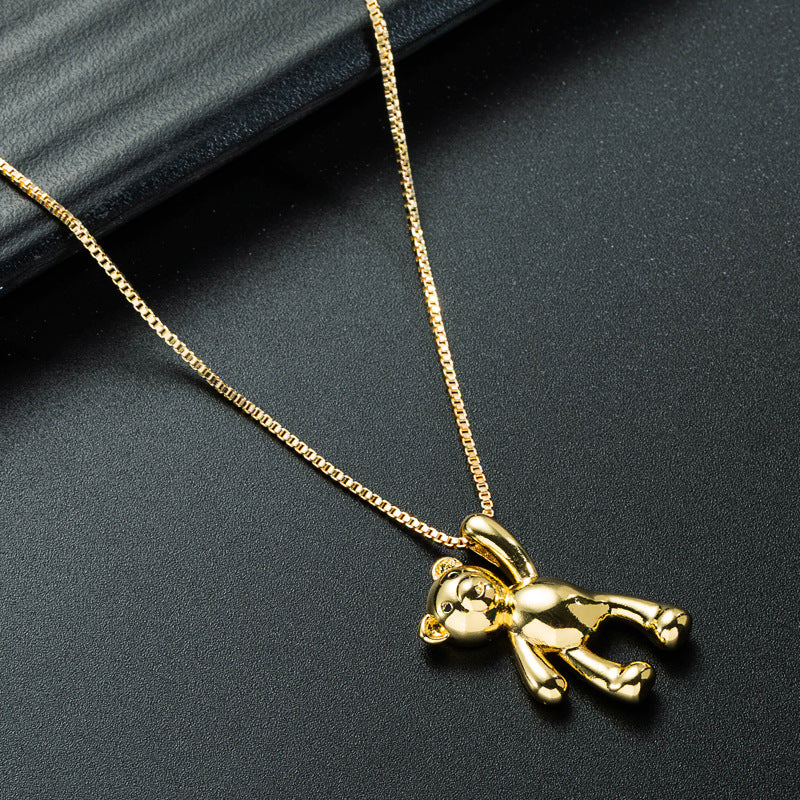 Simple Bear Pendant 18k Gold Plated Copper Necklace