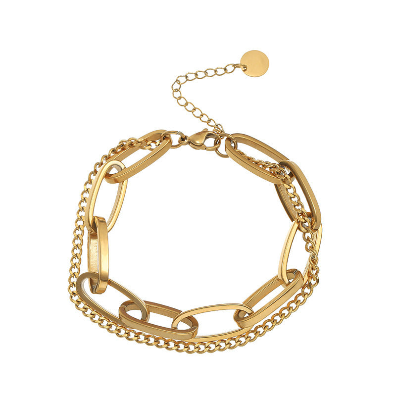 Chunky Titanium Steel Double-Layer Bracelet for Women - Minimalist Luxury Fashion Jewelry