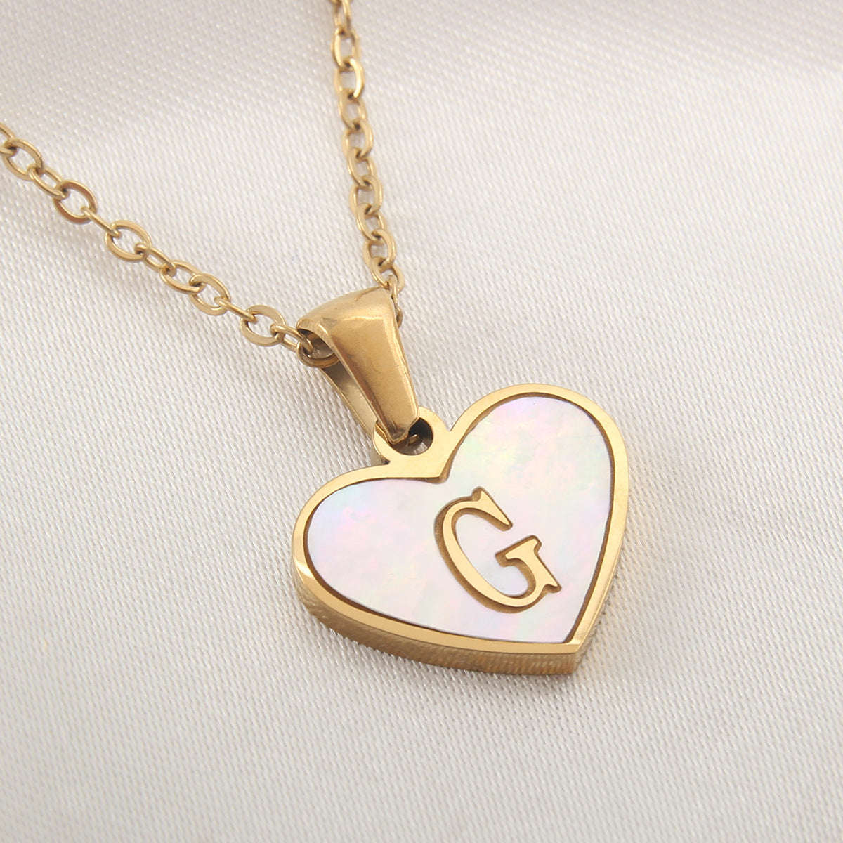 Elegant Heart Shell Initial Pendant Necklace - Gold Plated Stainless Steel