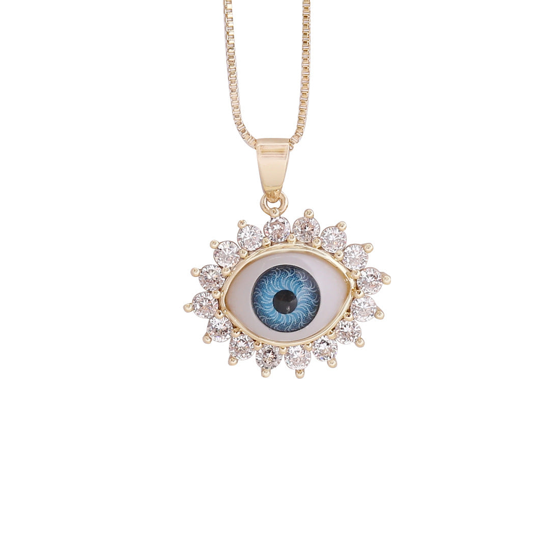European American Palm Heart Evil Eye Pendant Necklace 18K Jewelry