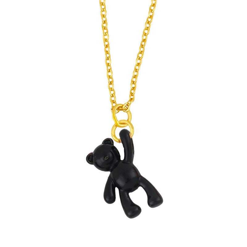 Simple Solid Color Bear Pendant Copper Necklace with Colorful Enamel Chain