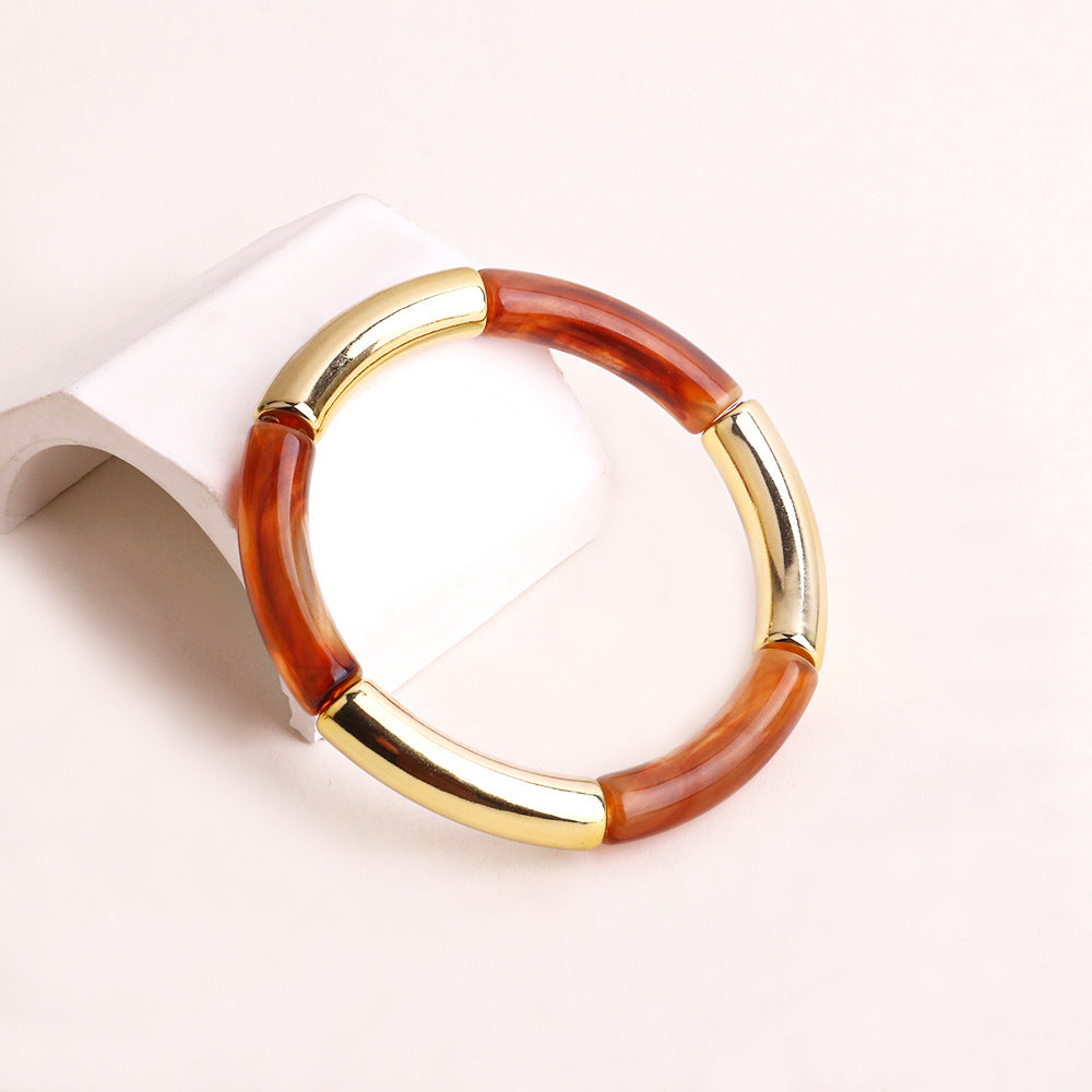 Acrylic Round Tube Elastic Bangle Bracelet for Women