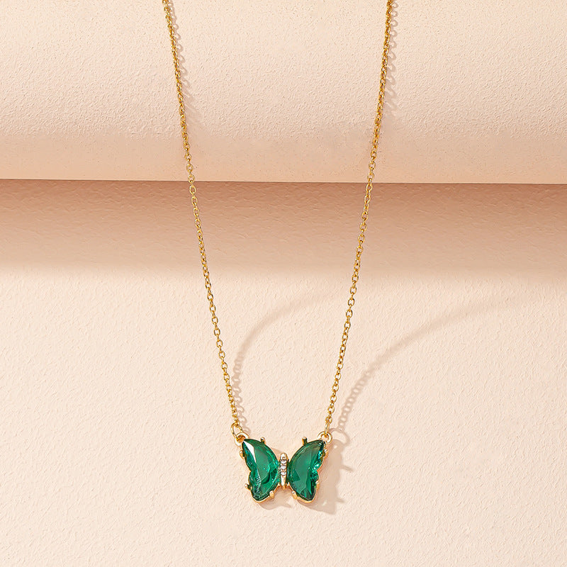 Korean Minimalist Multicolor Glass Butterfly Necklace Creative Vintage Sweater Chain