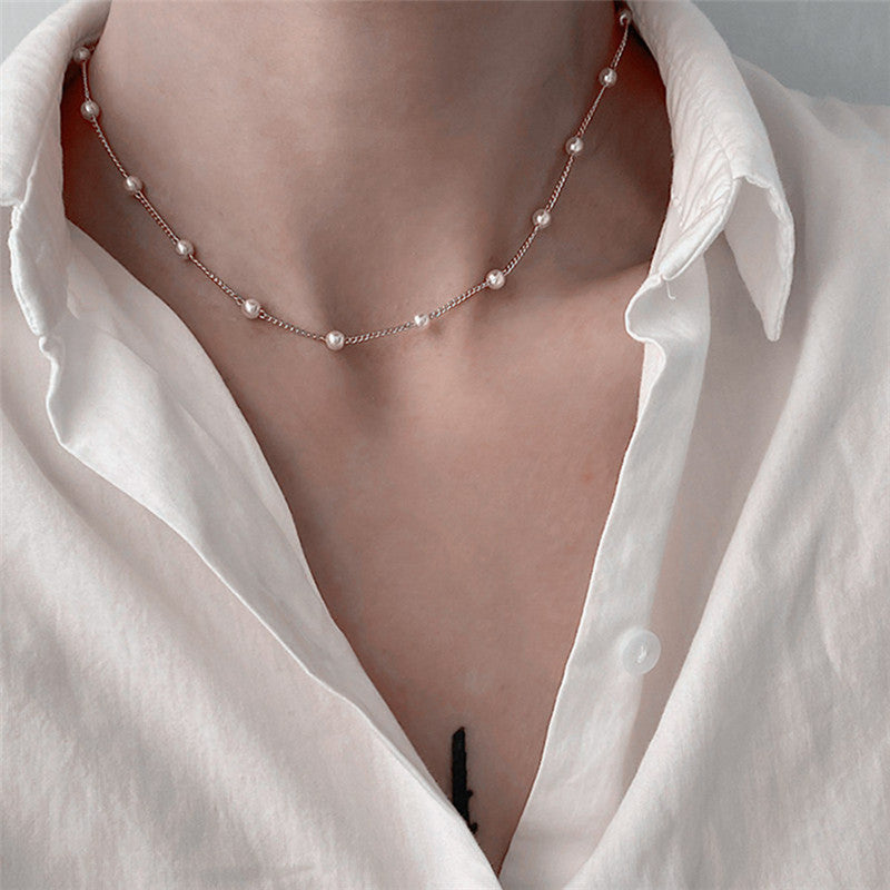 Artificial Pearl Butterfly Pendant Layered Necklace