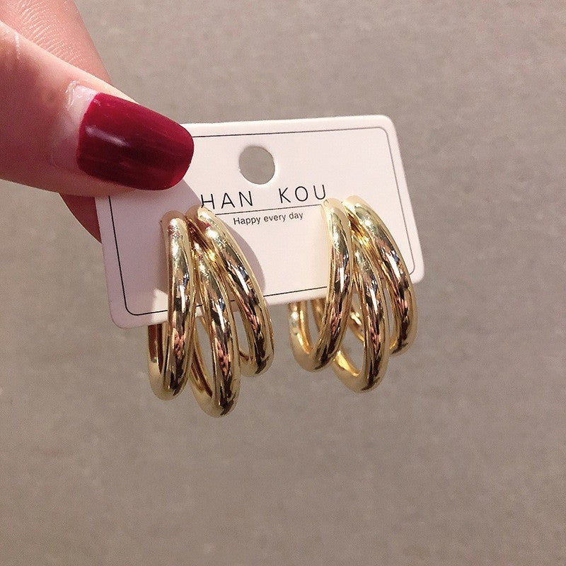 Fashion Creative C-Shaped Metal Earrings - Irregular Semi-Circle Design