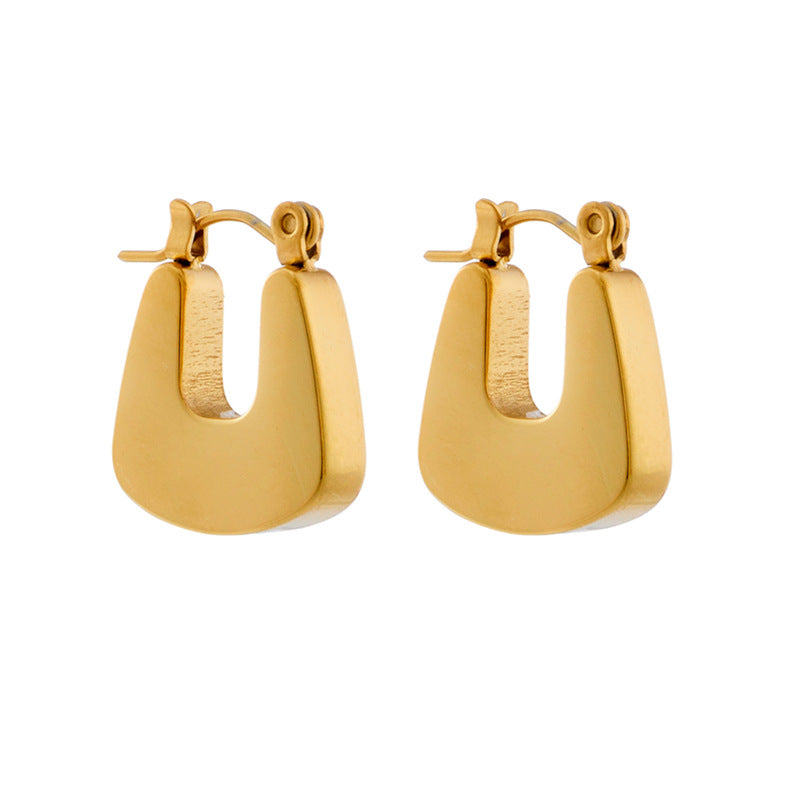 Vintage Geometric Titanium Steel Gold Plated U-Shape Drop Earrings
